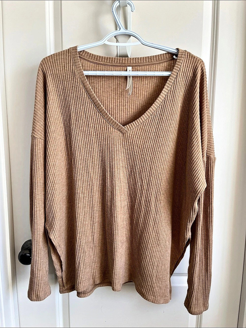 Babaton Ribbed V-Neck Sweater in Brown